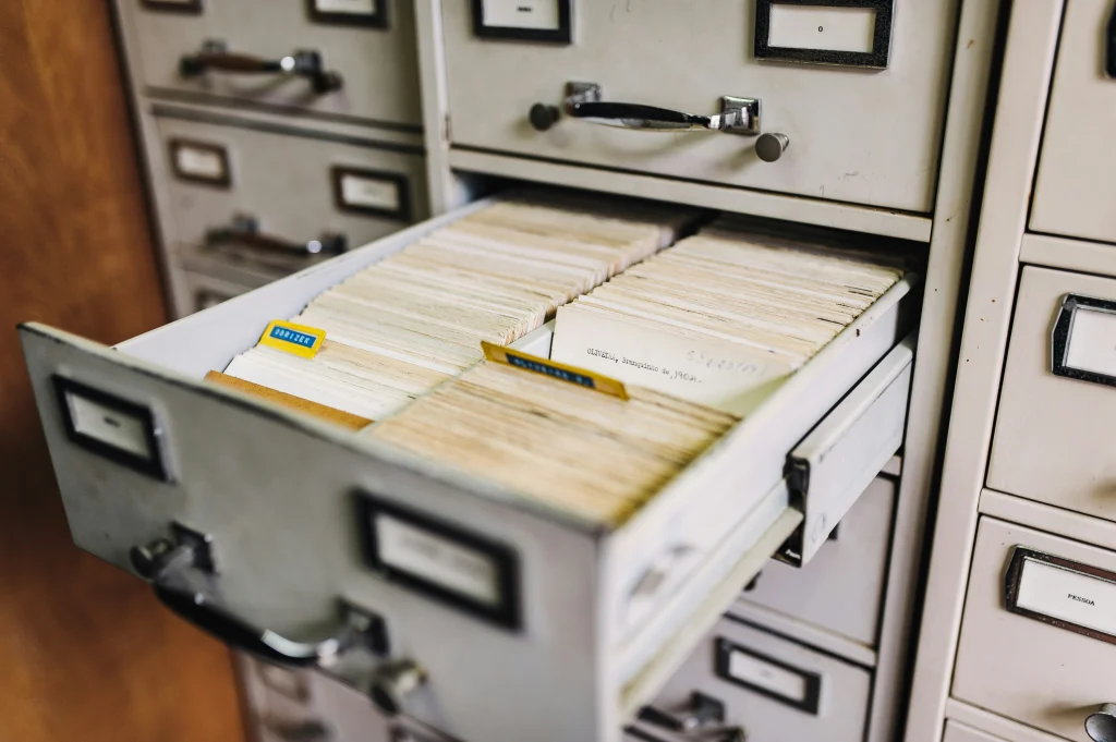 An archive drawer full of files — a reminder of how PDF processing tools simplify digital file storage and retrieval.